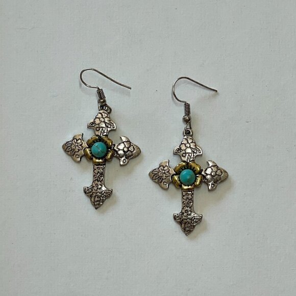 Cross Western Boho Style Silver Concho Earrings #1101 - Picture 5 of 10